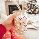 Candy Canes Christmas Glass Cups with Bamboo Lid & Straws, Funny Coffee Mug Gifts