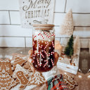  Christmas Glass Tumbler Set 2pk, Modern Cute Holiday Home Decor & Gift Ideas, Glass Coffee Cups with Wood lid and Straws | Glitter Sequin Christmas Cups