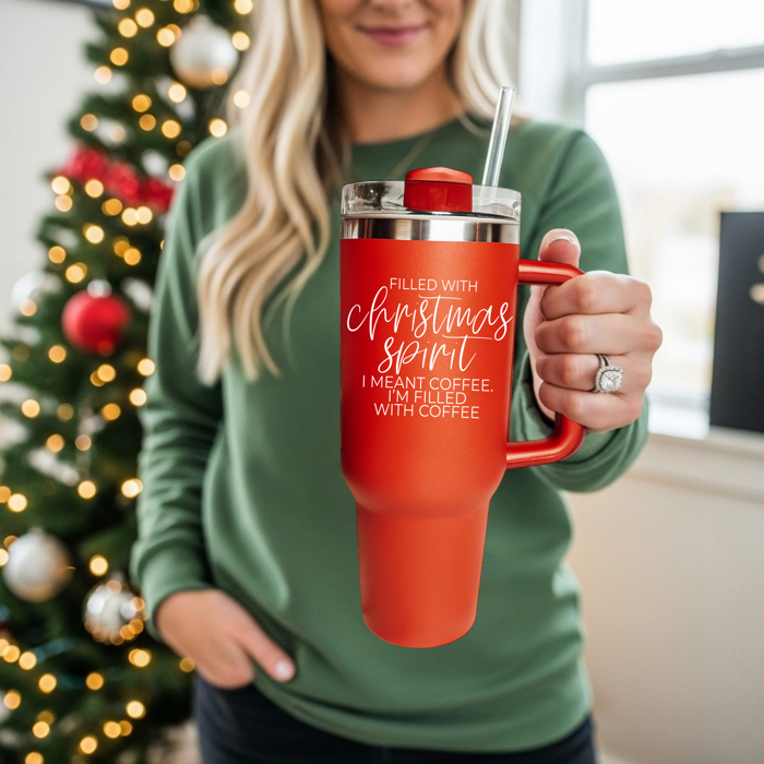 Christmas Tumbler Gifts Funny, 40oz Holiday Tumblers with Handle, Lid & Reusable Straw | Modern 40 oz Red or Green Travel Mugs | Mom Humor Gift Ideas