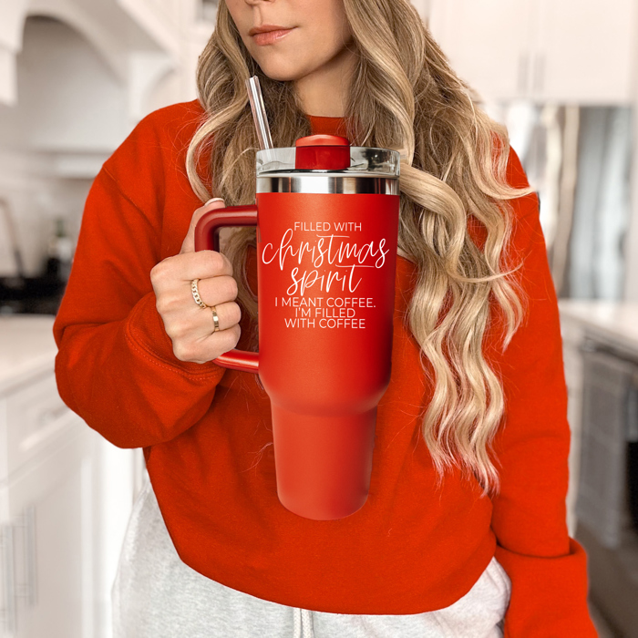 Christmas Tumbler Gifts Funny, 40oz Holiday Tumblers with Handle, Lid & Reusable Straw | Modern 40 oz Red or Green Travel Mugs | Mom Humor Gift Ideas