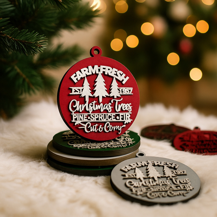 Handmade Wooden Christmas Ornaments, Farm Fresh Christmas Tree Holiday Home Decor, Unique Hanging Christmas Tree Decorations