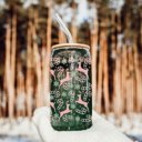  Christmas Glass Tumbler Set 2pk, Modern Cute Holiday Home Decor & Gift Ideas, Glass Coffee Cups with Wood lid and Straws | Glitter Sequin Christmas Cups