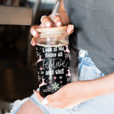 Festive & Shit Glass Cups with Lid and Straws 2pk | 17oz Funny Glass Tumblers For Moms | Glass Can Cups