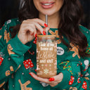  Christmas Glass Tumbler Set 2pk, Modern Cute Holiday Home Decor & Gift Ideas, Glass Coffee Cups with Wood lid and Straws | Glitter Sequin Christmas Cups