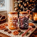  Christmas Kitchen Gifts & Holiday Drinkware Set, 2 Glass Tumblers of Choice, Christmas Glass Coffee Cups with Lid & Straws, Cute, Modern, Funny 