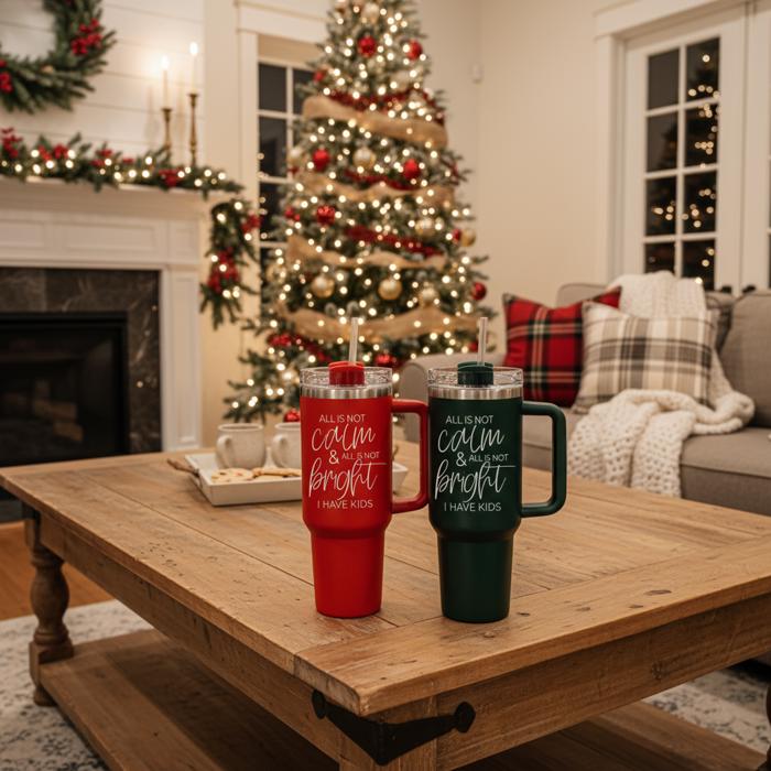 Funny Mom Gifts for Christmas | 40oz Christmas Tumblers with Handle | Red or Green Travel Mugs | Stainless Steel Coffee Mugs & Water Bottles | Holiday Humor Drinkware