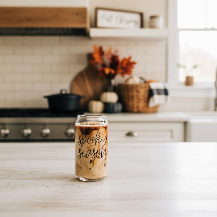 Fall and Halloween Gifts, Halloween Glass Tumblers and Coffee Mug Set | 2pk Bundle of Modern Halloween Drinkware, Ceramic Mugs or Glass Cups & Straws with Bamboo Lid
