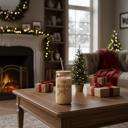  Christmas Glass Tumbler Set 2pk, Modern Cute Holiday Home Decor & Gift Ideas, Glass Coffee Cups with Wood lid and Straws | Glitter Sequin Christmas Cups
