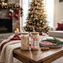  Christmas Glass Tumbler Set 2pk, Modern Cute Holiday Home Decor & Gift Ideas, Glass Coffee Cups with Wood lid and Straws | Glitter Sequin Christmas Cups