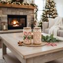  Christmas Glass Tumbler Set 2pk, Modern Cute Holiday Home Decor & Gift Ideas, Glass Coffee Cups with Wood lid and Straws | Glitter Sequin Christmas Cups