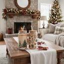  Christmas Glass Tumbler Set 2pk, Modern Cute Holiday Home Decor & Gift Ideas, Glass Coffee Cups with Wood lid and Straws | Glitter Sequin Christmas Cups