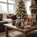  Christmas Glass Tumbler Set 2pk, Modern Cute Holiday Home Decor & Gift Ideas, Glass Coffee Cups with Wood lid and Straws | Glitter Sequin Christmas Cups