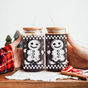  Christmas Glass Tumbler Set 2pk, Modern Cute Holiday Home Decor & Gift Ideas, Glass Coffee Cups with Wood lid and Straws | Glitter Sequin Christmas Cups