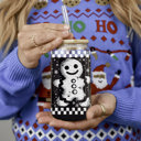 Gingerbread Christmas Glass Tumbler Set 2pk, Modern Cute Holiday Home Decor & Gift Ideas, Glass Coffee Cups with Wood lid and Straws | Glitter Sequin Christmas Cups