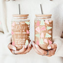  Christmas Glass Tumbler Set 2pk, Modern Cute Holiday Home Decor & Gift Ideas, Glass Coffee Cups with Wood lid and Straws | Glitter Sequin Christmas Cups