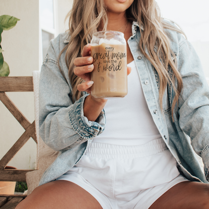 Glass Cups with Lid and Straws 2pk | 17oz Funny Glass Tumblers For Moms | Glass Can Cups
