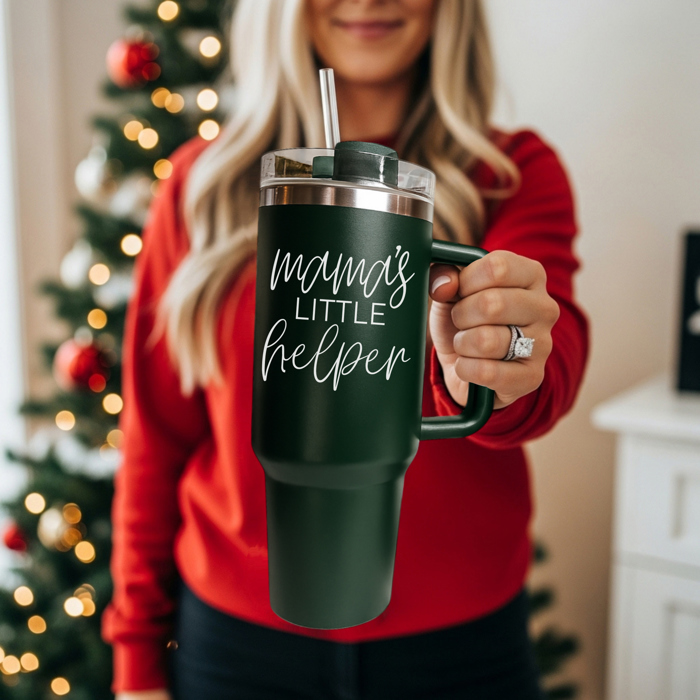Christmas Tumbler Gifts Funny, 40oz Holiday Tumblers with Handle, Lid & Reusable Straw | Modern 40 oz Red or Green Travel Mugs | Mom Humor Gift Ideas