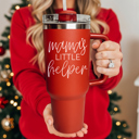 Little Helper-RED Christmas Tumbler Gifts Funny, 40oz Holiday Tumblers with Handle, Lid & Reusable Straw | Modern 40 oz Red or Green Travel Mugs | Mom Humor Gift Ideas