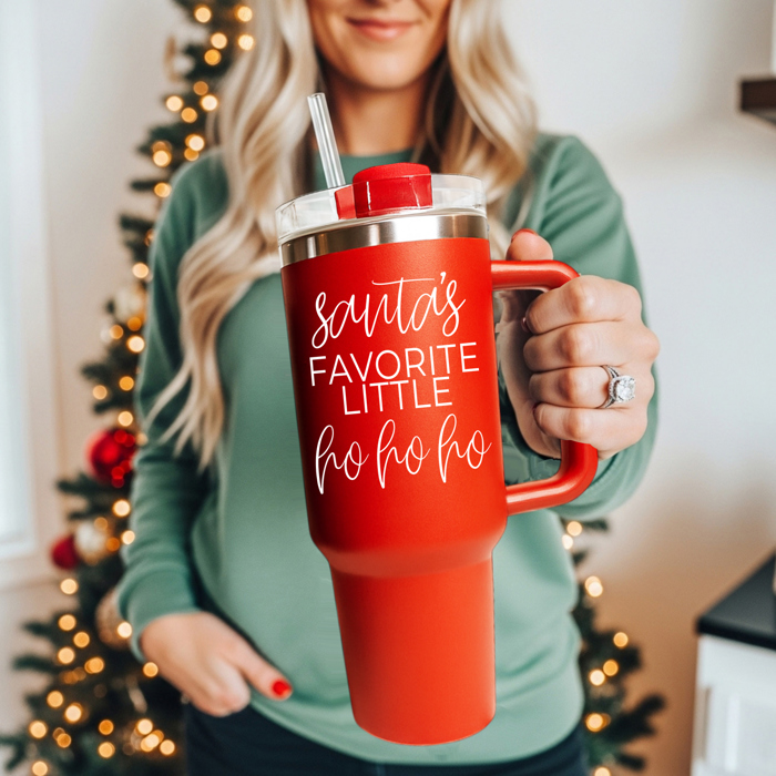 Christmas Tumbler Gifts Funny, 40oz Holiday Tumblers with Handle, Lid & Reusable Straw | Modern 40 oz Red or Green Travel Mugs | Mom Humor Gift Ideas