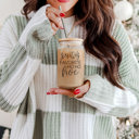  Christmas Glass Tumbler Set 2pk, Modern Cute Holiday Home Decor & Gift Ideas, Glass Coffee Cups with Wood lid and Straws | Glitter Sequin Christmas Cups