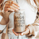 Ho Ho Hoe Glass Cups with Lid and Straws 2pk | 17oz Funny Glass Tumblers For Moms | Glass Can Cups