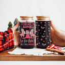 Ho Ho Hoe's Christmas Glass Tumbler Set 2pk, Modern Cute Holiday Home Decor & Gift Ideas, Glass Coffee Cups with Wood lid and Straws | Glitter Sequin Christmas Cups