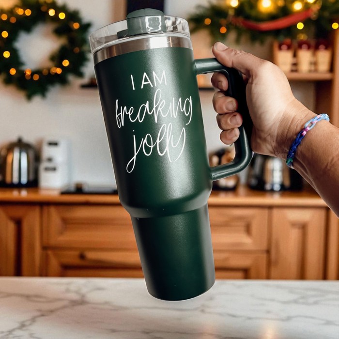 Christmas Tumbler Gifts Funny, 40oz Holiday Tumblers with Handle, Lid & Reusable Straw | Modern 40 oz Red or Green Travel Mugs | Mom Humor Gift Ideas