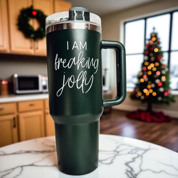 Christmas Tumbler Gifts Funny, 40oz Holiday Tumblers with Handle, Lid & Reusable Straw | Modern 40 oz Red or Green Travel Mugs | Mom Humor Gift Ideas