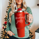 Christmas Tumbler Gifts Funny, 40oz Holiday Tumblers with Handle, Lid & Reusable Straw | Modern 40 oz Red or Green Travel Mugs | Mom Humor Gift Ideas