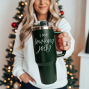 Freaking Jolly-GREEN Christmas Tumbler Gifts Funny, 40oz Holiday Tumblers with Handle, Lid & Reusable Straw | Modern 40 oz Red or Green Travel Mugs | Mom Humor Gift Ideas