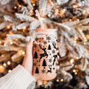  Christmas Glass Tumbler Set 2pk, Modern Cute Holiday Home Decor & Gift Ideas, Glass Coffee Cups with Wood lid and Straws | Glitter Sequin Christmas Cups