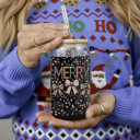  Christmas Glass Tumbler Set 2pk, Modern Cute Holiday Home Decor & Gift Ideas, Glass Coffee Cups with Wood lid and Straws | Glitter Sequin Christmas Cups
