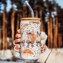  Christmas Glass Tumbler Set 2pk, Modern Cute Holiday Home Decor & Gift Ideas, Glass Coffee Cups with Wood lid and Straws | Glitter Sequin Christmas Cups