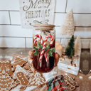  Christmas Glass Tumbler Set 2pk, Modern Cute Holiday Home Decor & Gift Ideas, Glass Coffee Cups with Wood lid and Straws | Glitter Sequin Christmas Cups