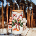  Christmas Glass Tumbler Set 2pk, Modern Cute Holiday Home Decor & Gift Ideas, Glass Coffee Cups with Wood lid and Straws | Glitter Sequin Christmas Cups