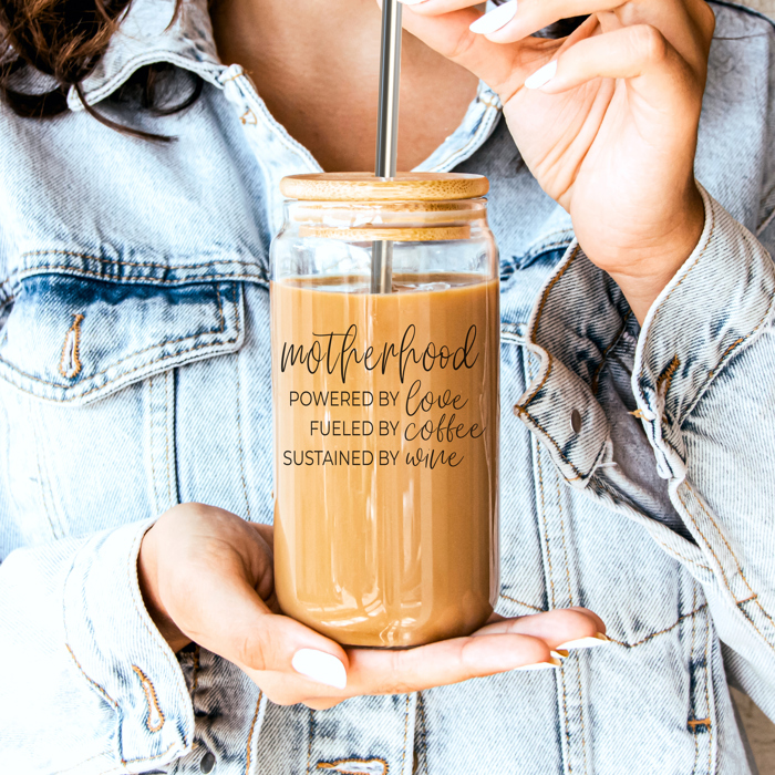 Glass Cups with Lid and Straws 2pk | 17oz Funny Glass Tumblers For Moms | Glass Can Cups
