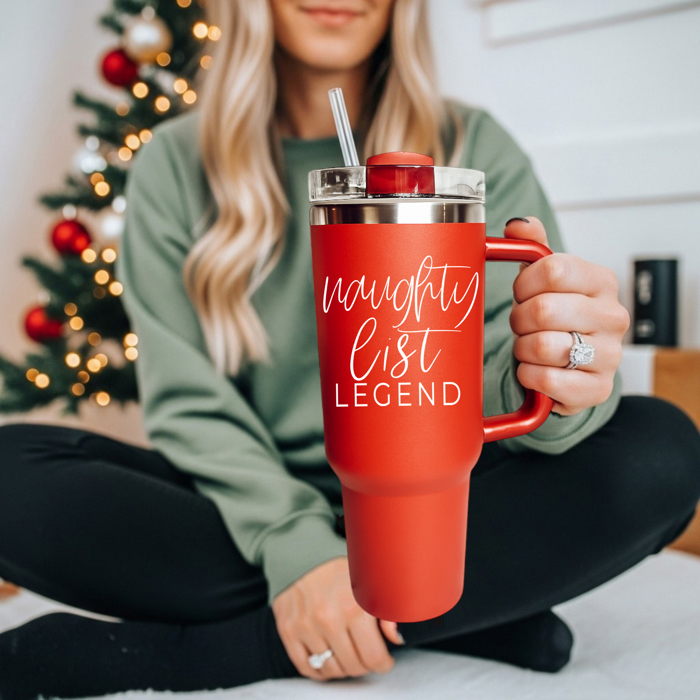 Christmas Tumbler Gifts Funny, 40oz Holiday Tumblers with Handle, Lid & Reusable Straw | Modern 40 oz Red or Green Travel Mugs | Mom Humor Gift Ideas