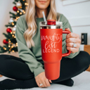 Naughty List-RED Christmas Tumbler Gifts Funny, 40oz Holiday Tumblers with Handle, Lid & Reusable Straw | Modern 40 oz Red or Green Travel Mugs | Mom Humor Gift Ideas