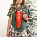  Christmas Tumbler Gifts Funny, 40oz Holiday Tumblers with Handle, Lid & Reusable Straw | Modern 40 oz Red or Green Travel Mugs | Mom Humor Gift Ideas