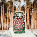  Christmas Glass Tumbler Set 2pk, Modern Cute Holiday Home Decor & Gift Ideas, Glass Coffee Cups with Wood lid and Straws | Glitter Sequin Christmas Cups