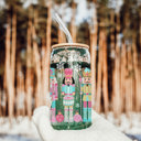  Christmas Glass Tumbler Set 2pk, Modern Cute Holiday Home Decor & Gift Ideas, Glass Coffee Cups with Wood lid and Straws | Glitter Sequin Christmas Cups