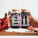 Nutcracker Christmas Glass Tumbler Set 2pk, Modern Cute Holiday Home Decor & Gift Ideas, Glass Coffee Cups with Wood lid and Straws | Glitter Sequin Christmas Cups