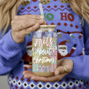  Christmas Glass Tumbler Set 2pk, Modern Cute Holiday Home Decor & Gift Ideas, Glass Coffee Cups with Wood lid and Straws | Glitter Sequin Christmas Cups