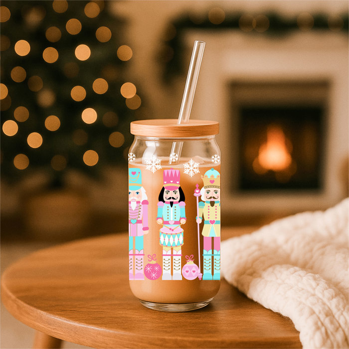 Christmas Kitchen Gifts & Holiday Drinkware Set, 2 Glass Tumblers of Choice, Christmas Glass Coffee Cups with Lid & Straws, Cute, Modern, Funny 