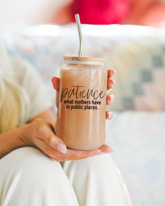 Glass Cups with Lid and Straws 2pk | 17oz Funny Glass Tumblers For Moms | Glass Can Cups
