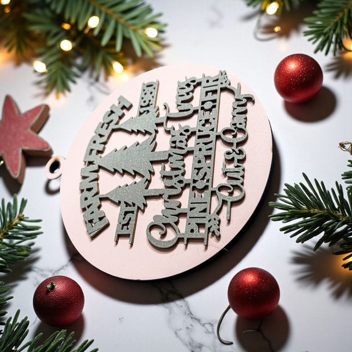 Comfy & Cozy Christmas Home Decor, Handmade Wooden Circle Tree Ornaments or Hanging Holiday Accent, Colorful Cute Christmas Decorations