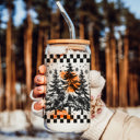  Christmas Glass Tumbler Set 2pk, Modern Cute Holiday Home Decor & Gift Ideas, Glass Coffee Cups with Wood lid and Straws | Glitter Sequin Christmas Cups