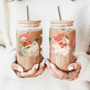  Christmas Glass Tumbler Set 2pk, Modern Cute Holiday Home Decor & Gift Ideas, Glass Coffee Cups with Wood lid and Straws | Glitter Sequin Christmas Cups
