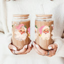  Christmas Glass Tumbler Set 2pk, Modern Cute Holiday Home Decor & Gift Ideas, Glass Coffee Cups with Wood lid and Straws | Glitter Sequin Christmas Cups