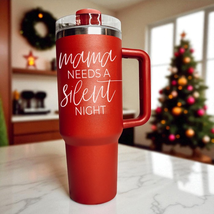 Christmas Tumbler Gifts Funny, 40oz Holiday Tumblers with Handle, Lid & Reusable Straw | Modern 40 oz Red or Green Travel Mugs | Mom Humor Gift Ideas